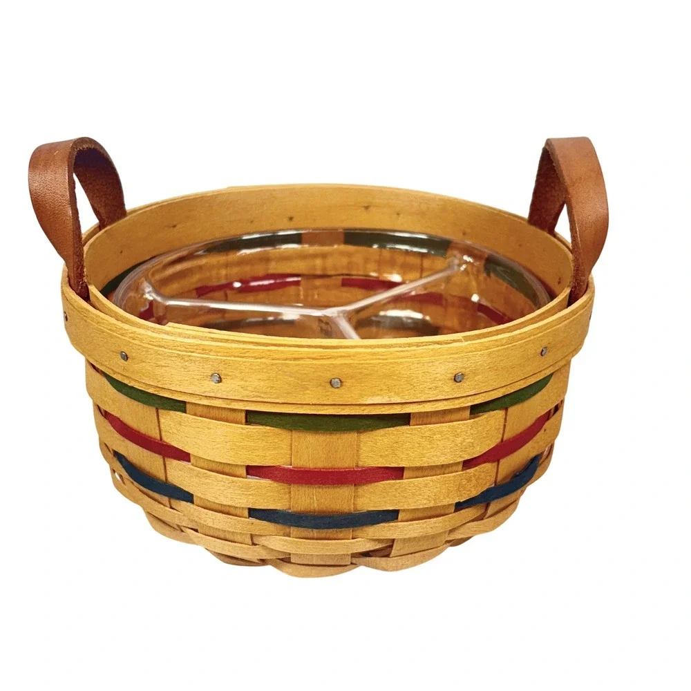 Longaberger 1999 Woven Traditions BUTTON BASKET Divided Protector Green Blue Red